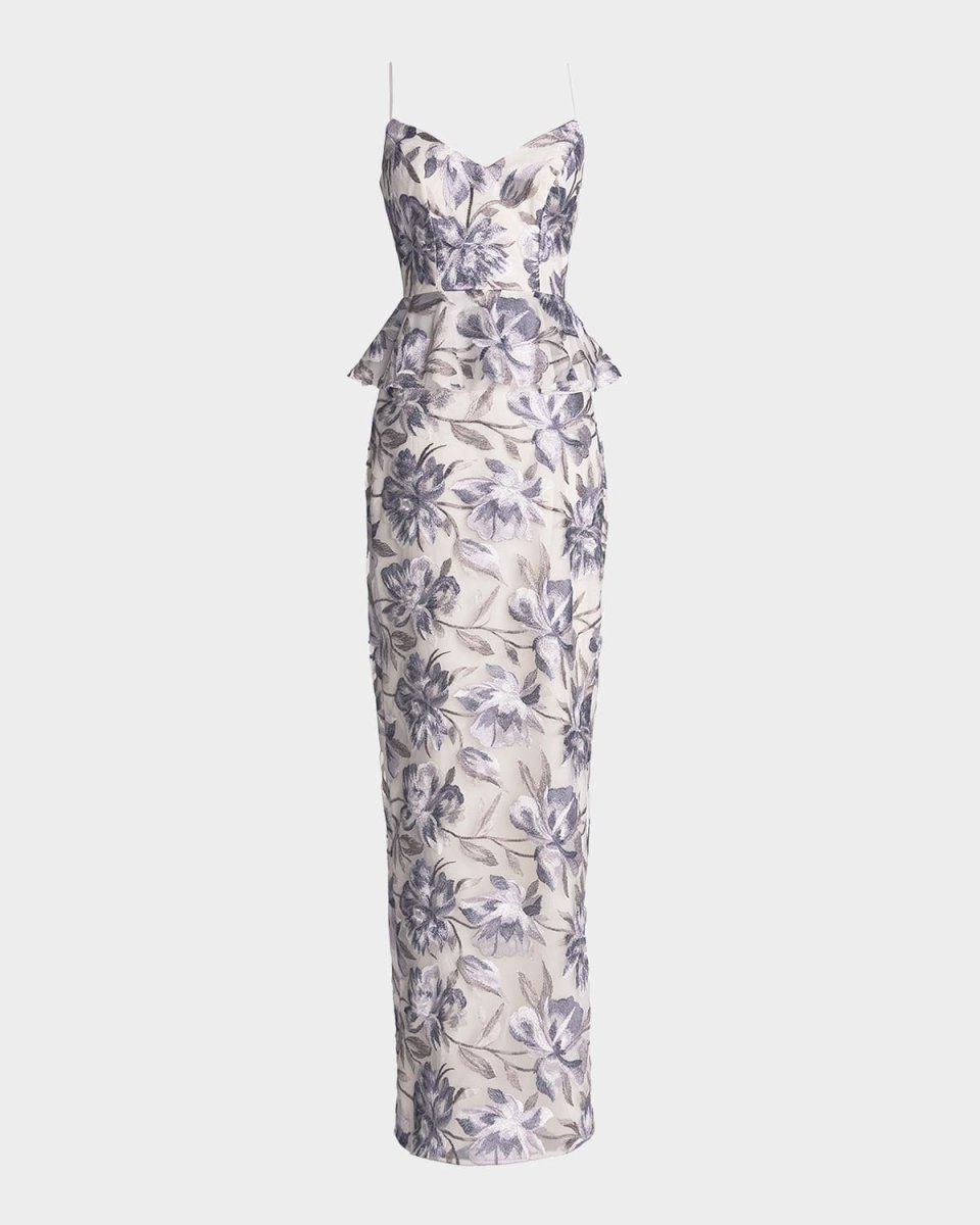 Akiah Floral-Embroidered Peplum Gown